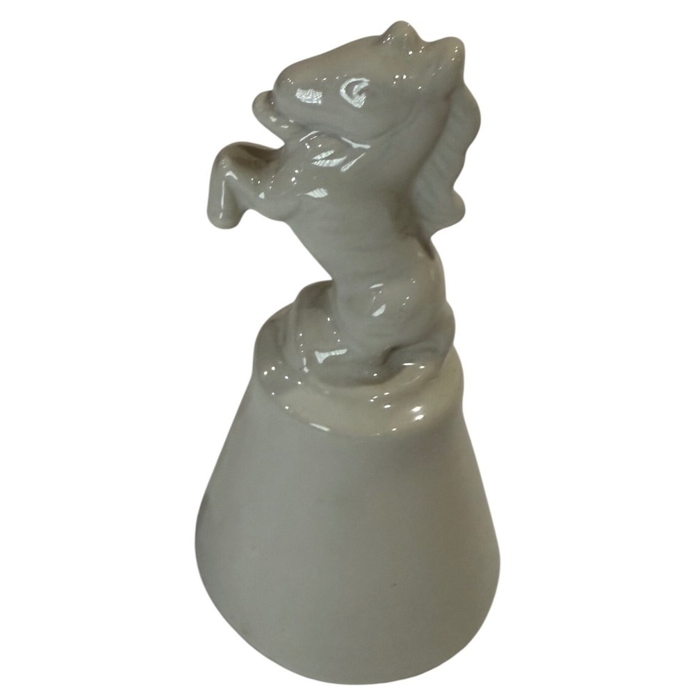 Vintage White Ceramic Rearing Unicorn  Stallion Dinner Bell Whimsygoth Decor Y2K